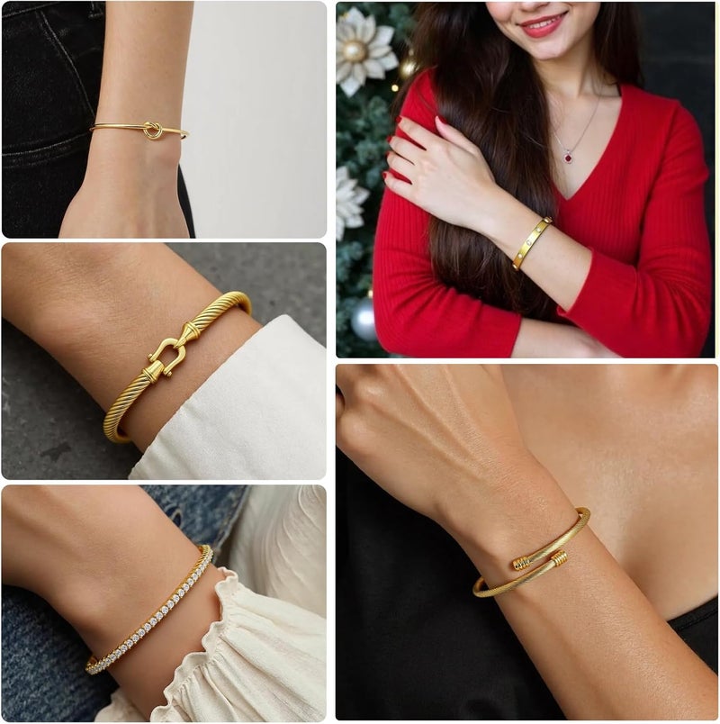 FAFUGA 18 K Gold Plated Love Bangle Bracelet Stack Cuff Jewelry for Women Jewelry Set for Women Gift with Box - Image 5